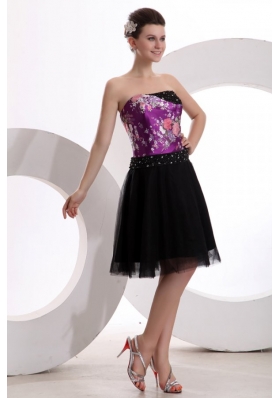 Floral Printed Beaded Strapless Black Tulle Dress for JS Prom