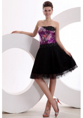 Floral Printed Beaded Strapless Black Tulle Dress for JS Prom
