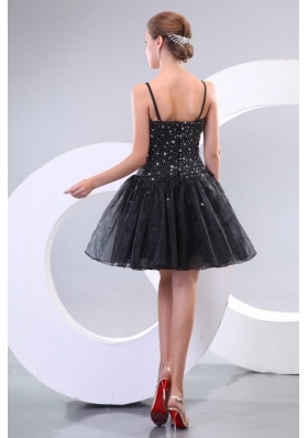 Black Straps Beading Organza Mini Length A Line Prom Dress