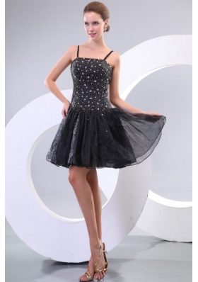 Black Straps Beading Organza Mini Length A Line Prom Dress