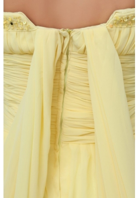 Yellow Strapless Beading Sweep Train Chiffon Prom Dresses