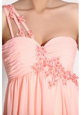 Appliques One Shoulder Baby Pink Fashion Prom Dama Dress