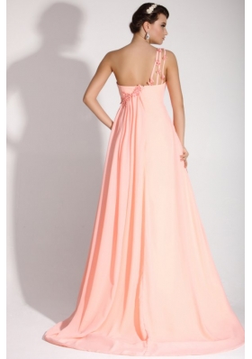 Appliques One Shoulder Baby Pink Fashion Prom Dama Dress