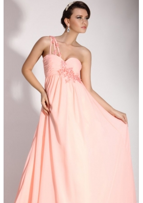 Appliques One Shoulder Baby Pink Fashion Prom Dama Dress