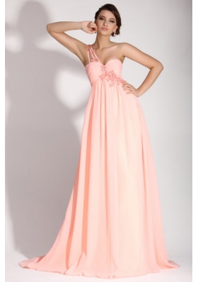Appliques One Shoulder Baby Pink Fashion Prom Dama Dress