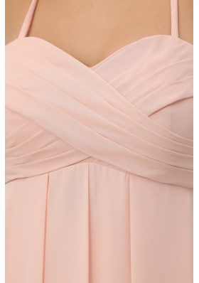 Spaghetti Straps Ruched Baby Pink Short Dress for Prom Court