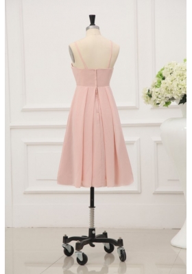 Spaghetti Straps Ruched Baby Pink Short Dress for Prom Court