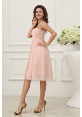 Spaghetti Straps Ruched Baby Pink Short Dress for Prom Court