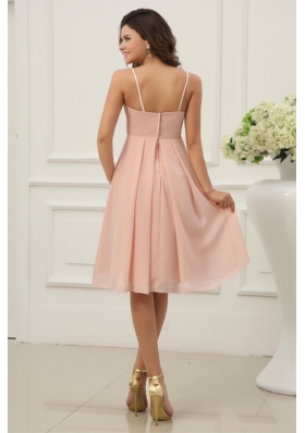 Spaghetti Straps Ruched Baby Pink Short Dress for Prom Court