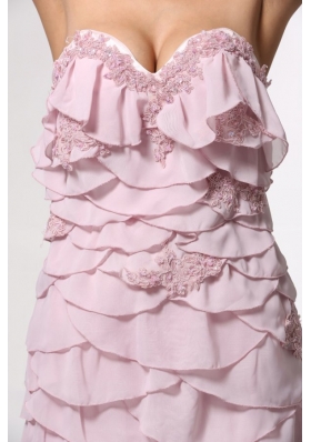 Ruffled Layers Sweetheart Pink Brush Train Prom Dama Dress