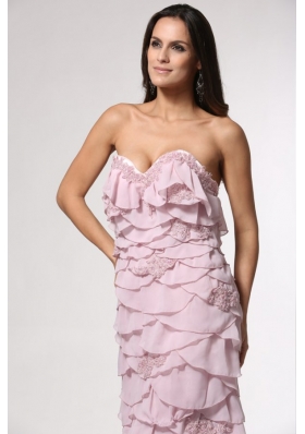 Ruffled Layers Sweetheart Pink Brush Train Prom Dama Dress