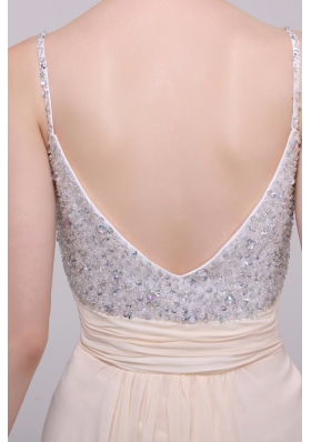 Spaghetti Straps A-line Champagne Prom Dress with Sequin Bust