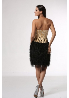 Champagne Beaded Bodice Black Feather Prom Party Dresses