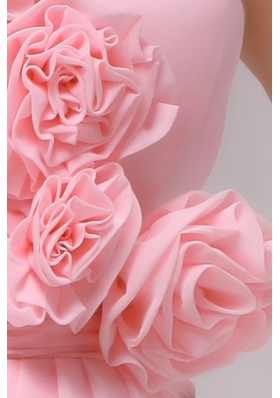 Hand Made Flowers Ruched Pink Chiffon Dress for Prom Queen