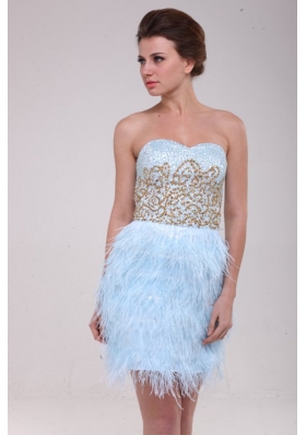 Unique Appliques Feather Light Blue Mini Length Prom Gowns