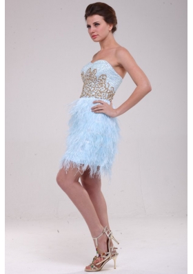 Unique Appliques Feather Light Blue Mini Length Prom Gowns