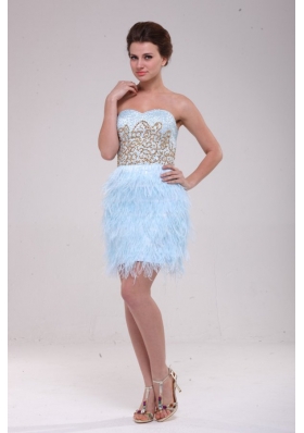 Unique Appliques Feather Light Blue Mini Length Prom Gowns