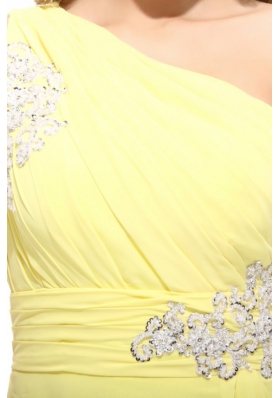 Sassy One Shoulder Appliques Asymmetrical Hem Prom Gown