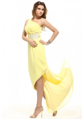 Sassy One Shoulder Appliques Asymmetrical Hem Prom Gown