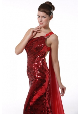 Wine Red Sequin Column JS Prom Dresses with Watteau Train