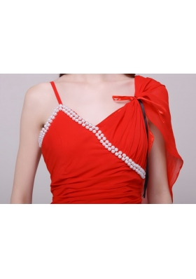 Asymmetrical Straps Beading Red Short Prom Nightclub Dress