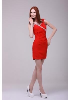 Asymmetrical Straps Beading Red Short Prom Nightclub Dress