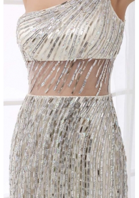 Sequin Floor Length Fashion One Shoulder Silver Prom Attire