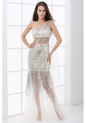 Sequin Floor Length Fashion One Shoulder Silver Prom Attire