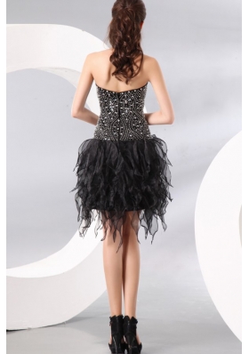 Ruffled Layers Sweetheart Beading Black Prom Evening Dress