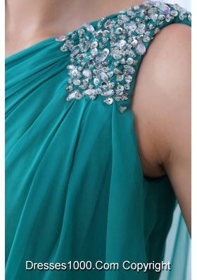 Turquoise One Shoulder Beading Chiffon Prom Celebrity Dress