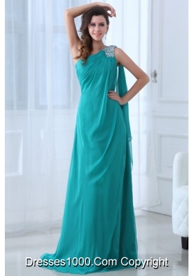 Turquoise One Shoulder Beading Chiffon Prom Celebrity Dress