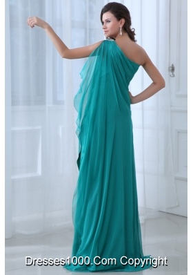 Turquoise One Shoulder Beading Chiffon Prom Celebrity Dress