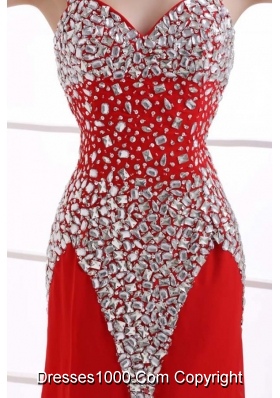 Beaded Straps Red Prom Homecoming Dress with Sweep Train