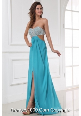 High Slit Beaded Bust Prom Homecoming Dress with Waist Cut