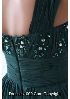 Bead One Shoulder Flower Prom Celebrity Dress in Dark Green