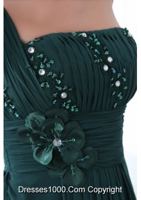 Bead One Shoulder Flower Prom Celebrity Dress in Dark Green