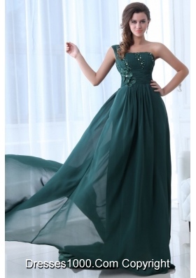 Bead One Shoulder Flower Prom Celebrity Dress in Dark Green