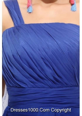 Layered Ruches Blue One Shoulder Asymmetrical Prom Attire