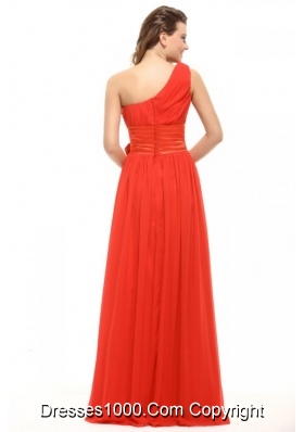 Bowknot Sash One Shoulder Rust Red Prom Pageant Dresses