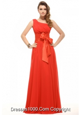 Bowknot Sash One Shoulder Rust Red Prom Pageant Dresses