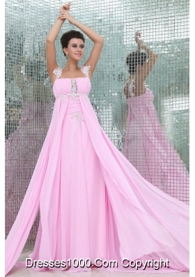 Lace Straps Ruched Rose Pink Long Prom Homecoming Dress