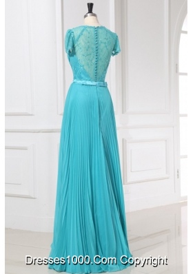 A-line Cap Sleeves Pleating Chiffon Dresses for Prom in Blue