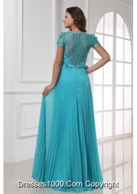 A-line Cap Sleeves Pleating Chiffon Dresses for Prom in Blue