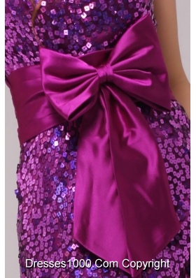 Column Sweetheart Sequin Bowknot Sash Prom Pageant Dress