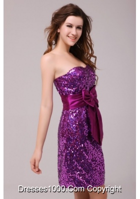 Column Sweetheart Sequin Bowknot Sash Prom Pageant Dress