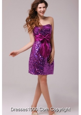 Column Sweetheart Sequin Bowknot Sash Prom Pageant Dress