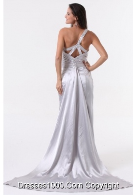 Single Shoulder High Slit Sheath Prom Dress with Sweep Train