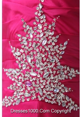 Ruched Beading Sweep Train Hot Pink Dress for Prom Princess