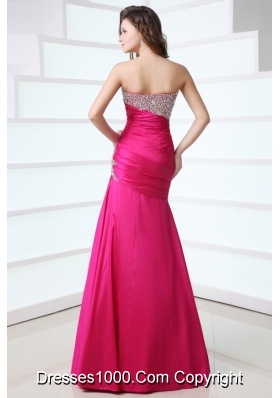 Ruched Beading Sweep Train Hot Pink Dress for Prom Princess