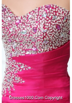 Ruched Beading Sweep Train Hot Pink Dress for Prom Princess